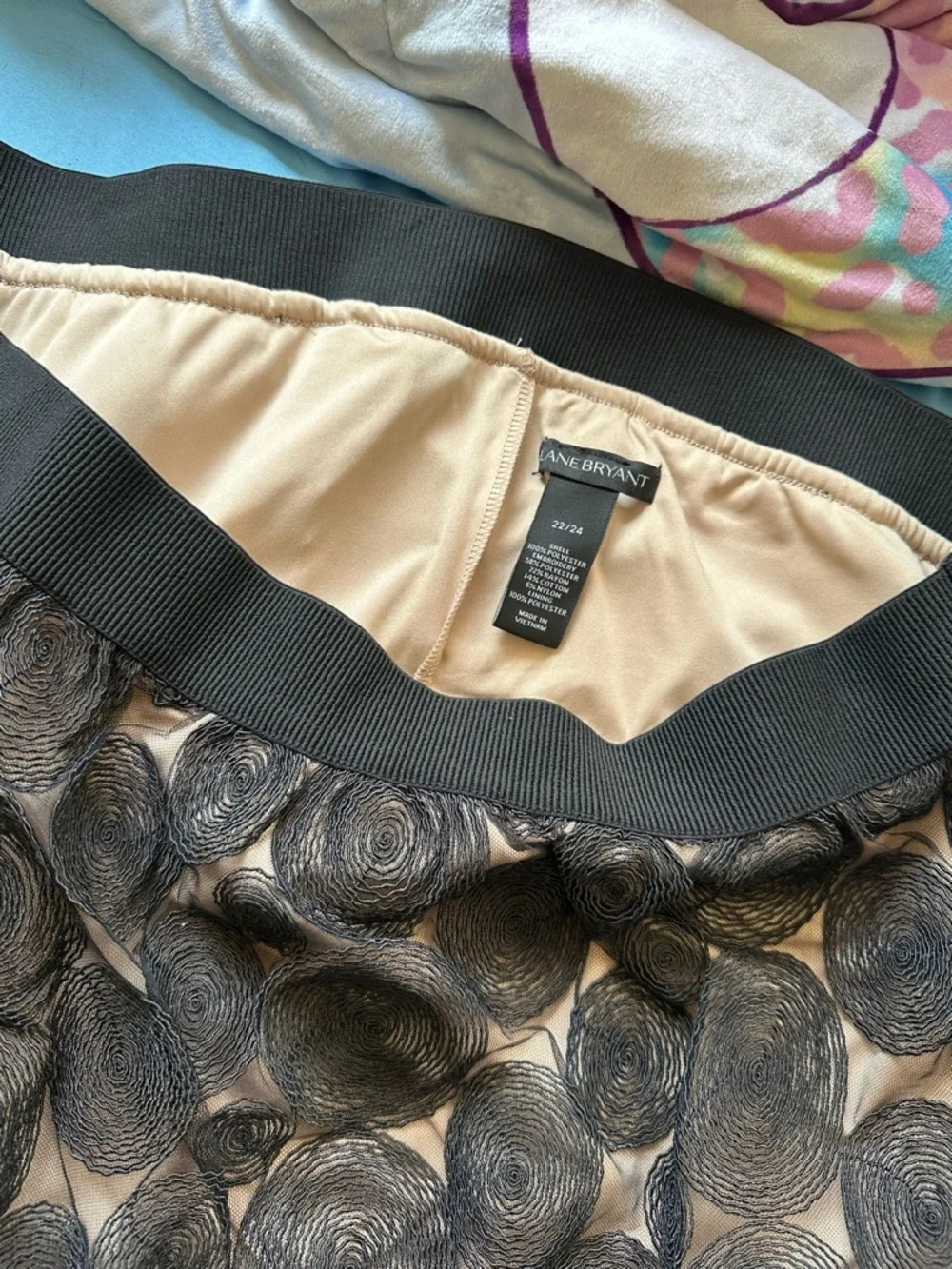 Lane Bryant Black Sheer Polka-Dot Overlay Midi Skirt with Nude Lining